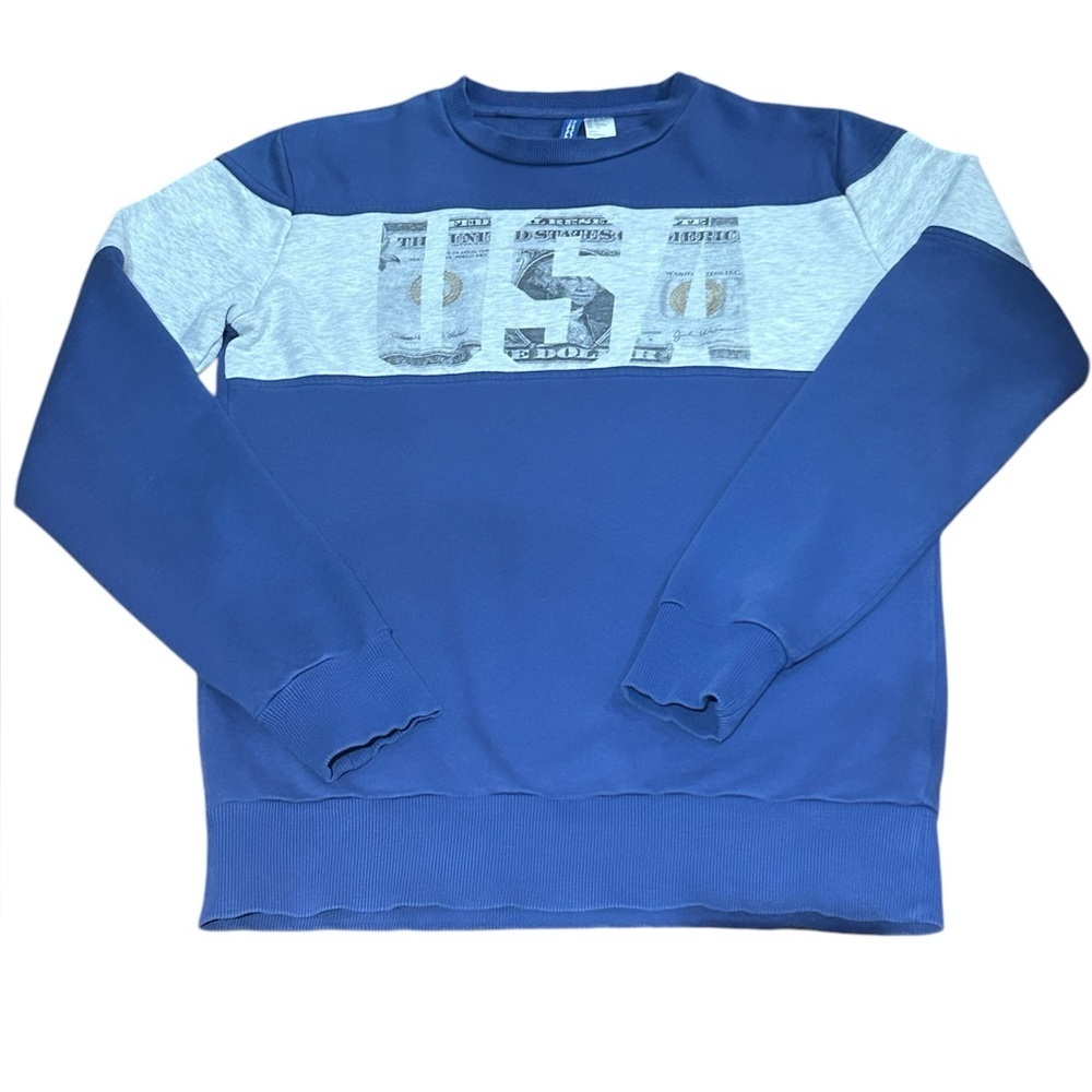 H&M Divided Blue Colorblock Streetwear Y2K Graphic Crewneck Sweatshirt Small